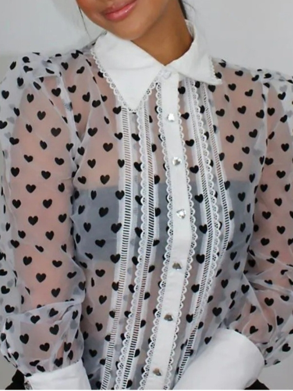 River Island White Blouse with Black Heart Print